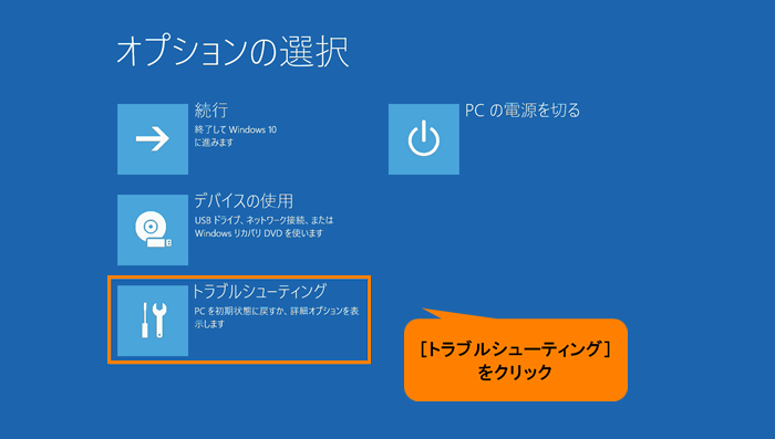 「トラブルシューティング」をクリック