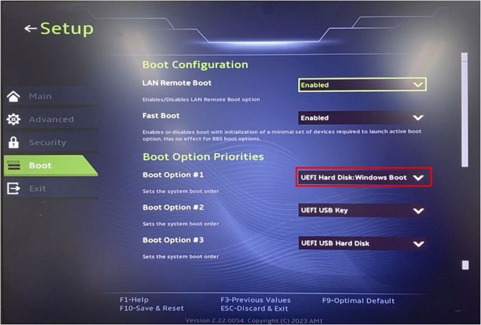 「Boot Option #1」のプルダウンをクリック